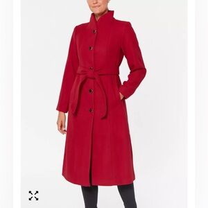 Kate Spade New York Single Breasted Belted High Neck Red Coat Size L Wool Blend